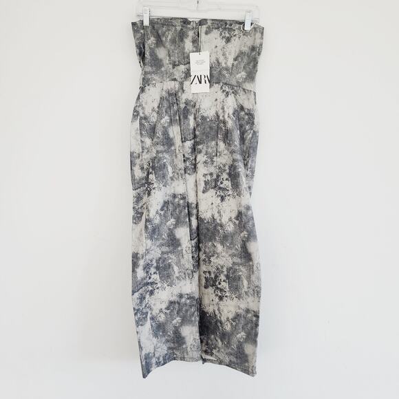 Zara Grey Tie Dye Strapless Midi Dress Zip Front Cargo Dress Size Small - Picture 9 of 12